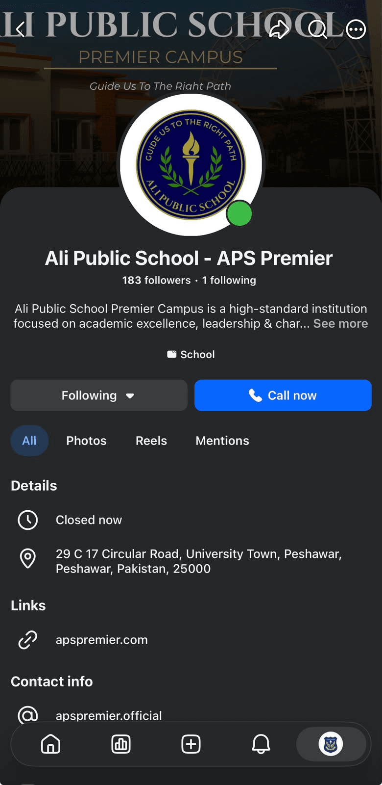 The Ali Public School – APS Premier Facebook page.